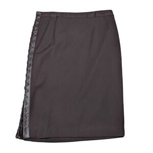 BCBGMaxAzria Leather Trim Knee Length Pencil Skirt Brown Size 6